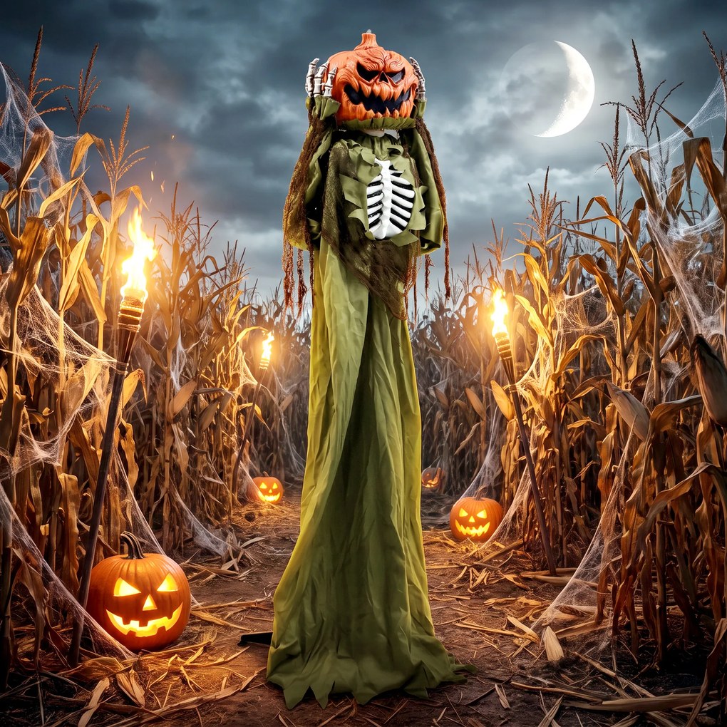HOMCOM Animowany wyskakujący dyniowy szkielet, 173 cm, przerażająca dekoracja Halloween z oświetleniem oraz aktywacją dźwiękową i dotykową | Aosom PL