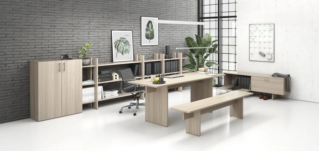 Stół konferencyjny SOLID + 2x rozszerzenie blatu, 240x125 cm, dąb naturalny