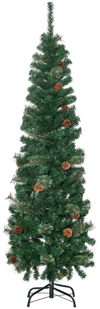 HOMCOM Smukła sztuczna choinka 165 cm z szyszkami — trudnopalna, zielona | Aosom PL