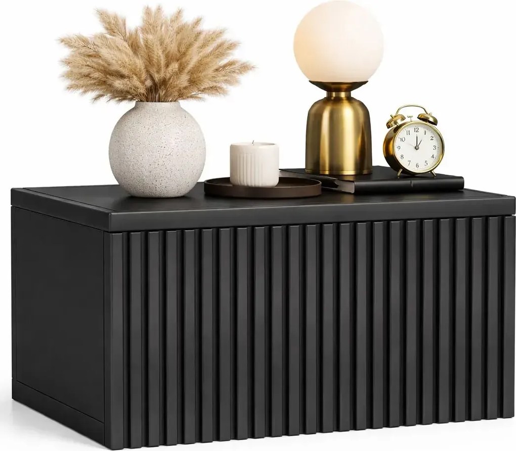 Czarna Ścienna Szafka Nocna Ryflowana W0-R50