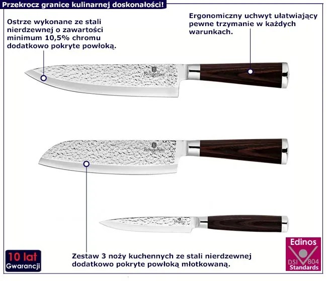 Zestaw 3 oryginalnych noży ze stali nierdzewnej - Sevrox 9X