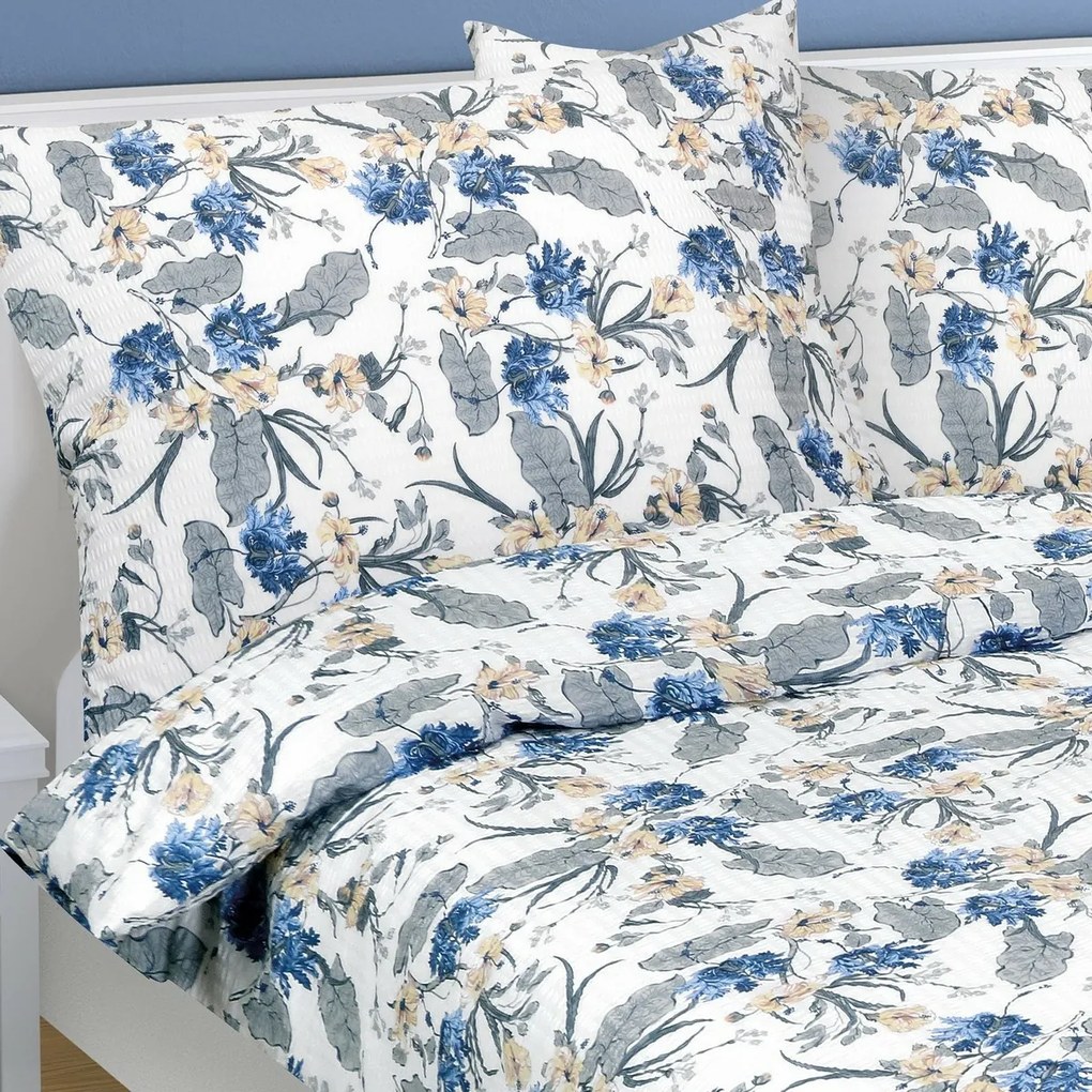 Bellatex Pościel z kory Kwiat niebieski, 140 x 220 cm, 70 x 90 cm, 140 x 220 cm, 70 x 90 cm