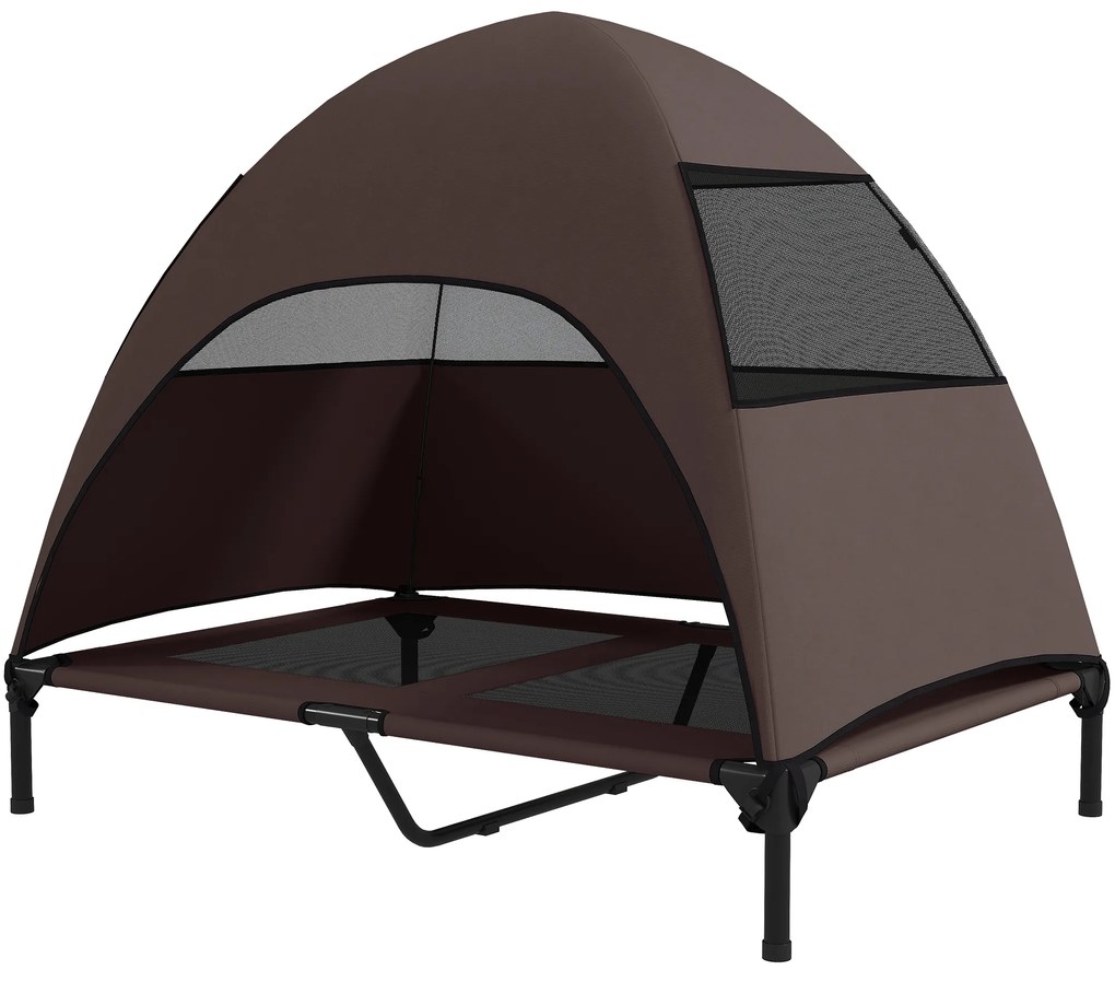 PawHut Zewnętrzne Legowisko dla Psów z Daszkiem, Podniesione Łóżko dla Dużych Psów, 106 x 76 x 99 cm, Kawa