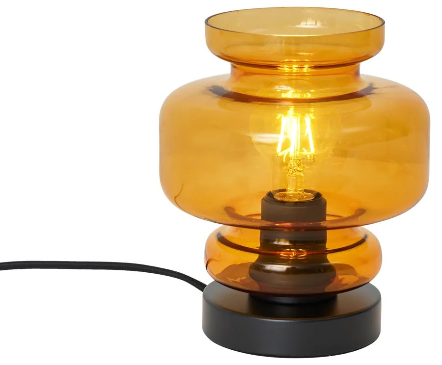 Lampa stołowa retro czarna z pomarańczowym szkłem - Denise