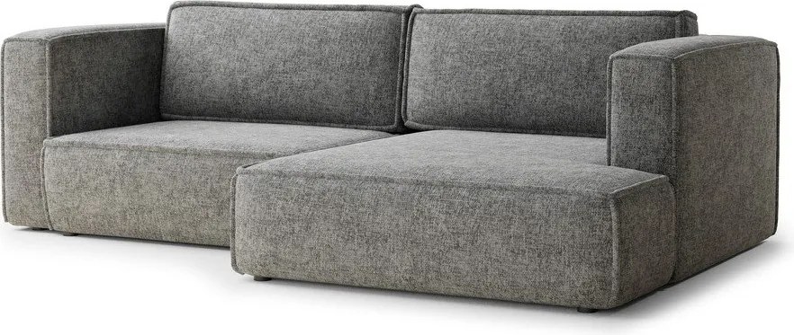 Szary rozkładany narożnik ze schowkiem z tkaniny szenilowej (prawostronny/z szezlongiem) Velto – Maison de Rêve