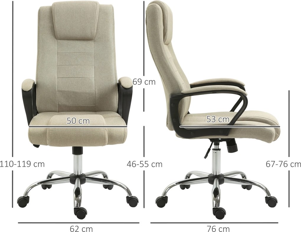Vinsetto Fotel biurowy z imitacją lnu, regulowana wysokość, funkcja bujania, 5 kółek, Beżowy