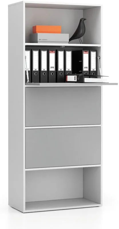 Regał biurowy wysoki LAYERS, 3 schowki, 800 x 400 x 1905, biały/szary