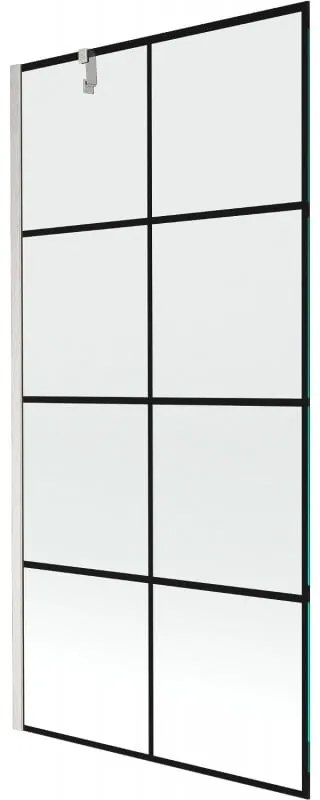 Mexen Next parawan nawannowy 1-skrzydłowy 90 x 150 cm, czarna kratka, nikiel szczotkowany - 895-090-000-00-77-97