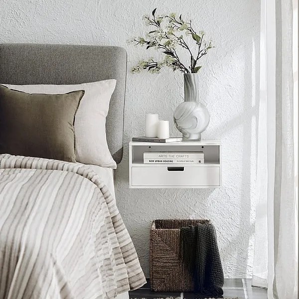 SoBuy Stolik nocny na ścianę z szufladą NKD03-W