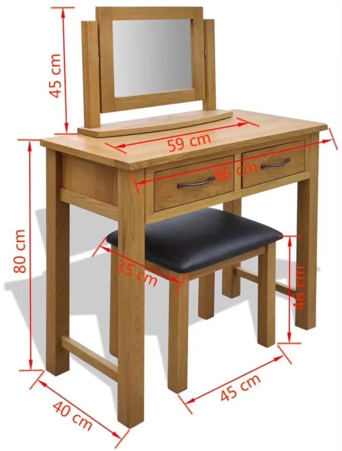 Dębowa toaletka ze stołkiem - Vinatis