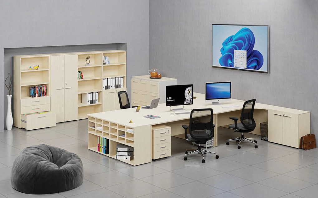 Szafa biurowa z drzwiami niskimi PRIMO WOOD, 800 x 500 x 1781 mm, brzoza