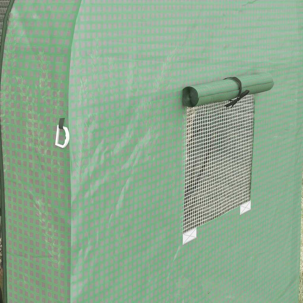 Mini tunel cieplarniany Outsunny, tunel dla roślin, z 2 strefami do uprawy, rolowane drzwi, 185 x 94 x 150 cm, Zielony