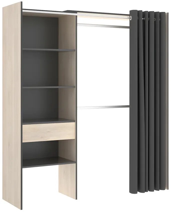 Rozkładana garderoba narożna GONTRAN – dł. 164/214 cm – kolor dębowy i antracytowy