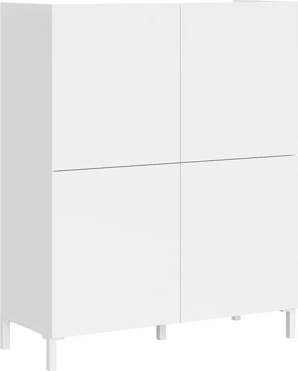 Wysoka komoda 4-drzwiowa Solaria 90x35x110 cm, biały połysk