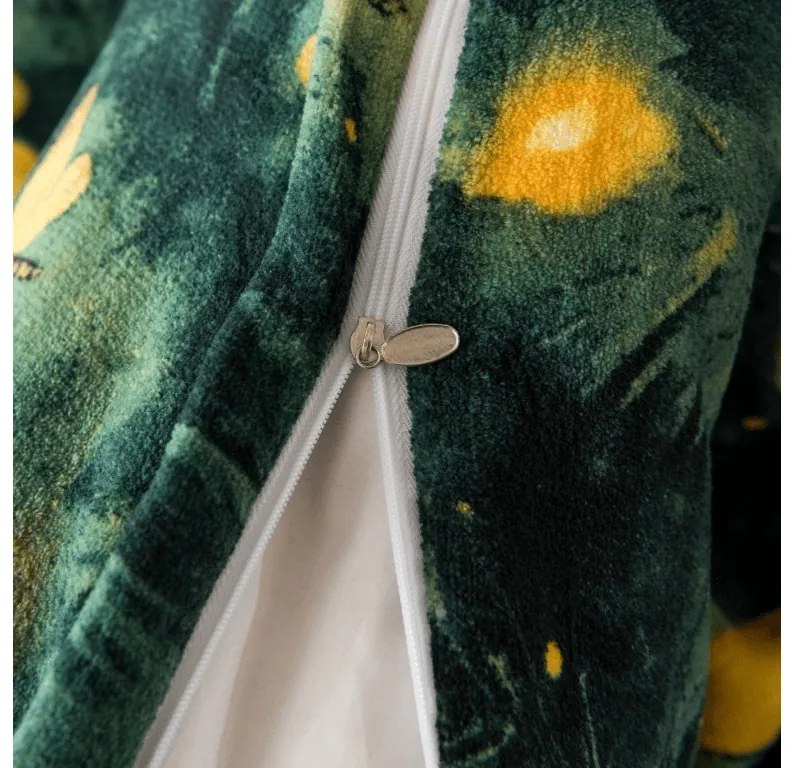 PrzytulneMieszkanie.pl PrzytulneMieszkanie.pl PrzytulneMieszkanie.pl Zestaw pościeli z mikropluszu YELLOW BUTTERFLY ciemnozielone + prześcieradło z mikropluszu SOFT 90x200 cm białe, pojedyncze łóżko
