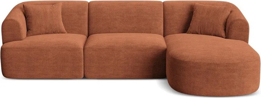 Sztruksowy narożnik (prawostronny/z szezlongiem) w kolorze terakoty Campi – Cosmopolitan Design