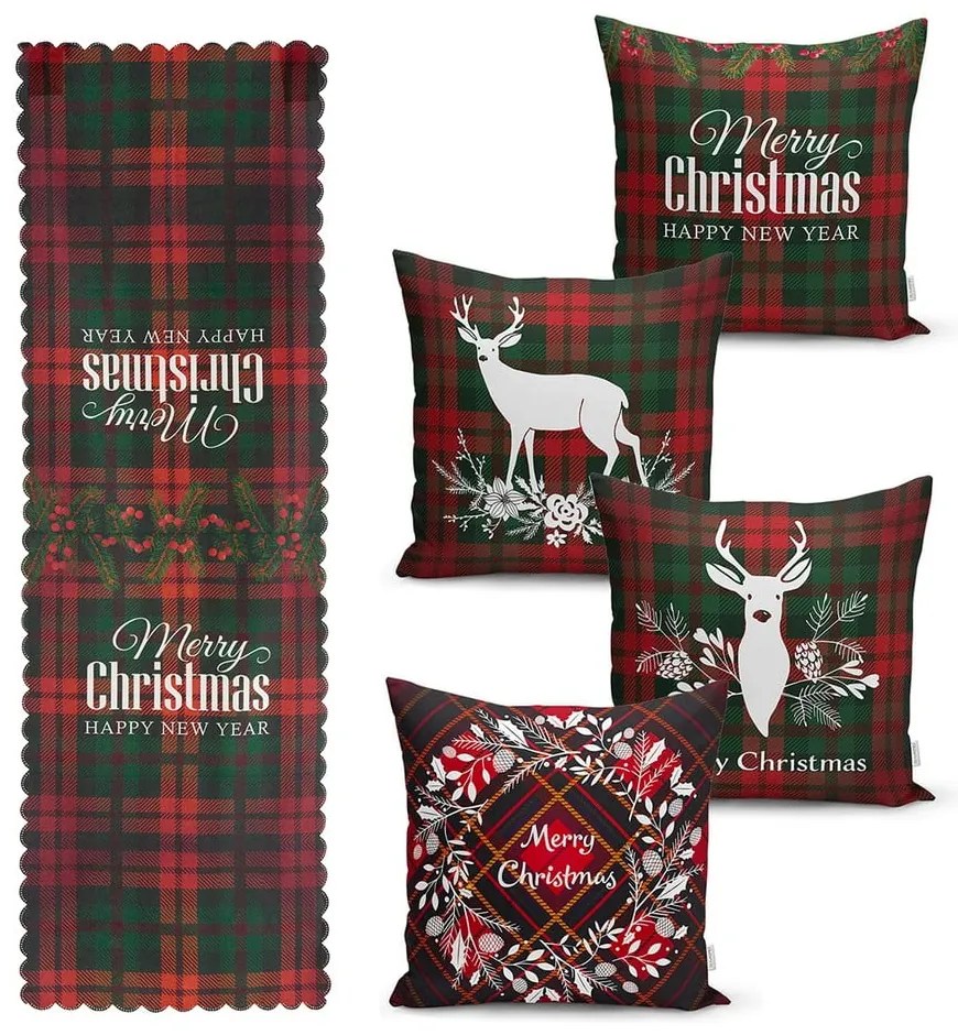 Zestaw 4 świątecznych poszewek na poduszki i bieżnika Minimalist Cushion Covers Tartan Christmas