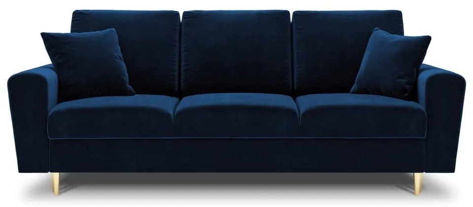 Niebieska aksamitna rozkładana sofa ze schowkiem 235 cm Kyoto – Cosmopolitan Design