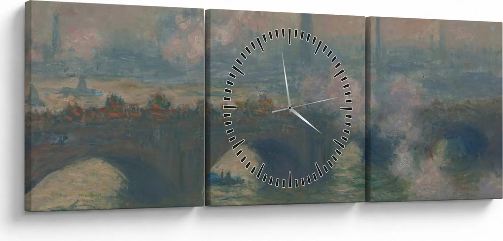 Obraz - Claude Monet, Waterloo Bridge, Gray Day, reprodukcje (z zegarem) (90x30 cm)
