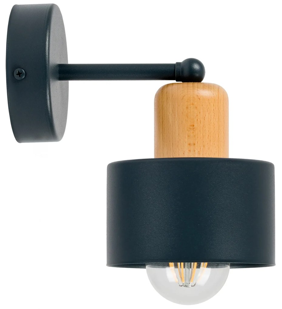 Antracytowy kinkiet LED WD-BU1010AN jednopunktowy z metalu i drewna