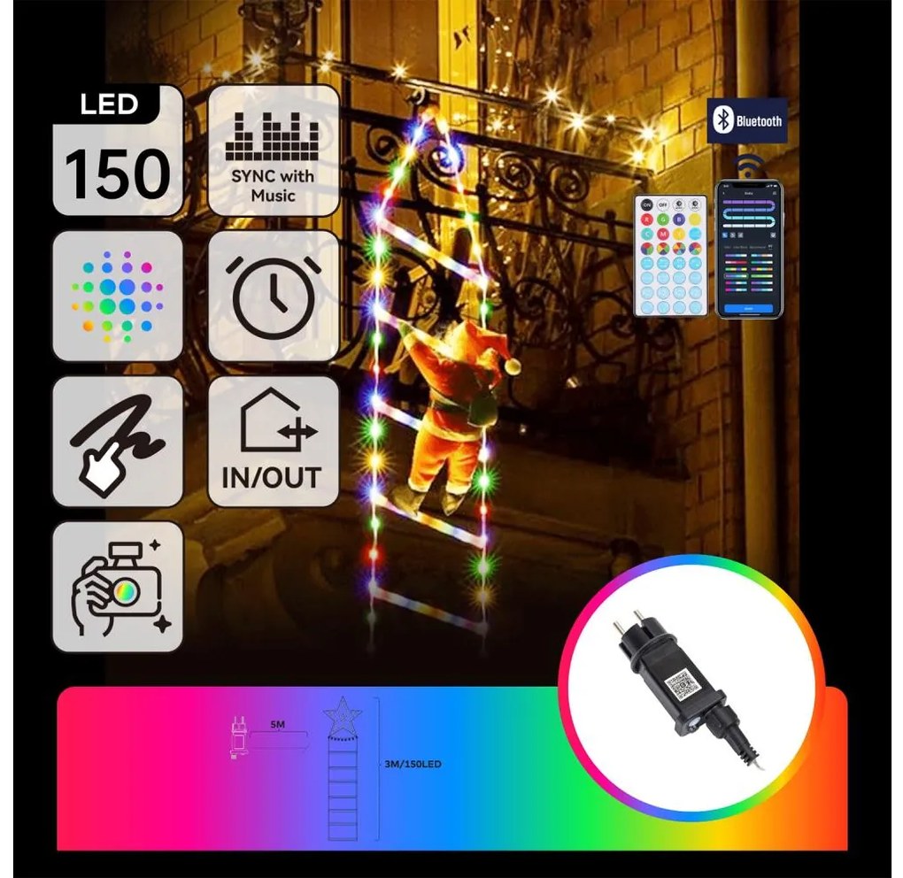 Aigostar - LED RGBICW Zewnętrzne oświetlenie świąteczne 150 diod LED / 230 V, 3 m, IP44 + pilot