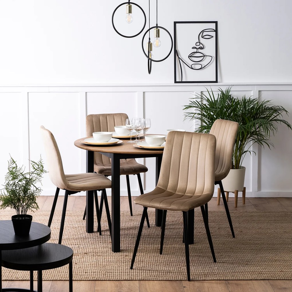 Stół Okrągły TEO 100 cm Dąb Złoty/Czarny do Jadalni Salonu Nowoczesny Loft