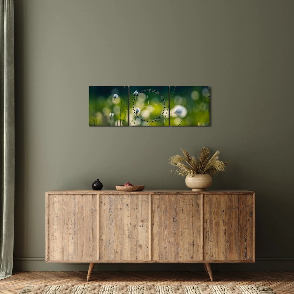 Obraz - Trawa (z zegarem) (90x30 cm)