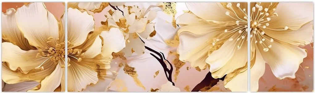 Obraz - Złote kwiaty (170x50 cm)