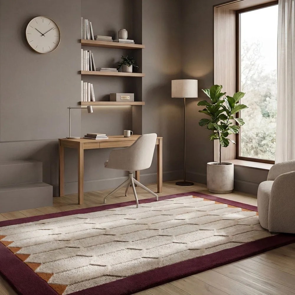 Bordowy/w naturalnym kolorze wełniany dywan tkany ręcznie 200x290 cm Apex Border Wool – Flair Rugs