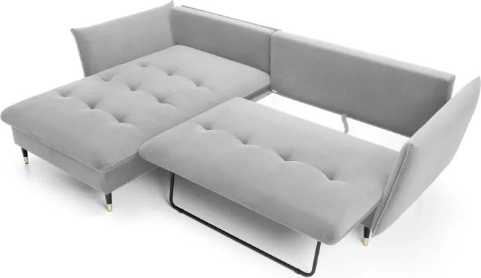 Narożnik GLAM Lewostronny z funkcją spania, zestaw z poduszkami wolnostojący tkanina RIVIERA 80 Jasny szary DOMO HOME