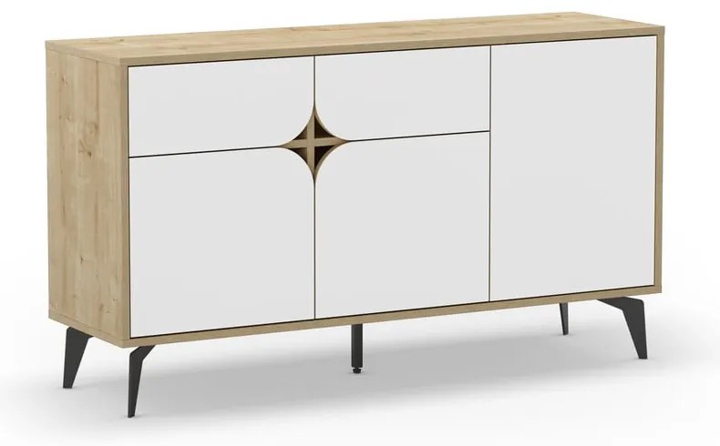 Biała niska komoda w dekorze dębu 140x79 cm Nola – Marckeric