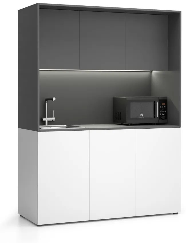 Kuchnia biurowa NIKA ze zlewem i kranem 1481 x 600 x 2000 mm, grafit, lewo