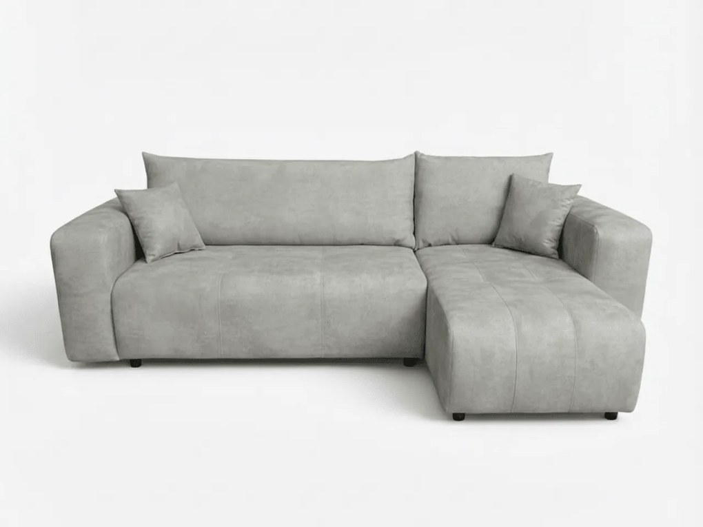 Jasnoszara rozkładana narożna sofa SORELA, dwustronna + 2 poduszki GRATIS