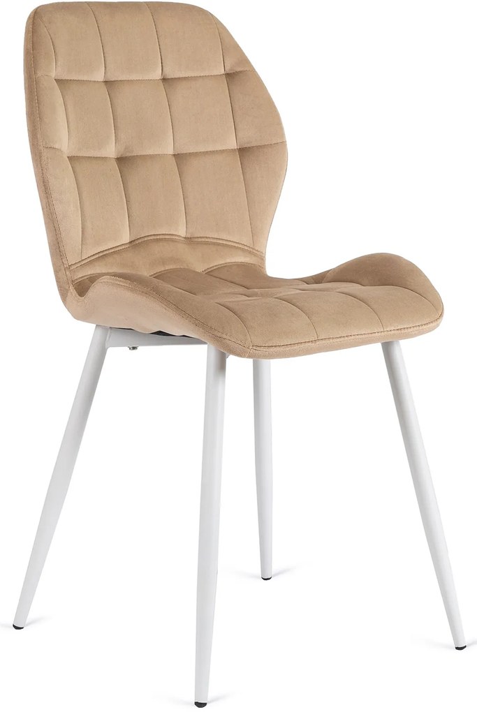 Krzesło Tapicerowane do Jadalni LUCKY Beżowe z Białymi Nogami Welurowe Nowoczesne