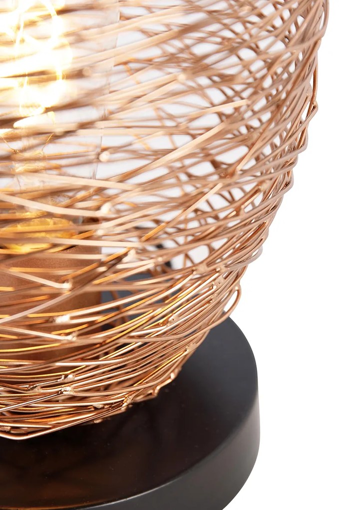 Designerska lampa stołowa miedziana z czarnym 30 cm - SarellaDesignerski Oswietlenie wewnetrzne