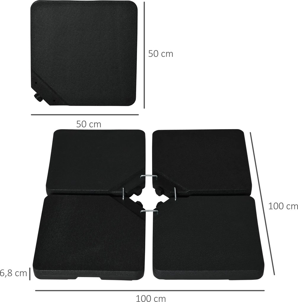 Outsunny Podstawa do parasola 4-częściowa, napełniana piaskiem/wodą do 60/70 kg | Aosom PL