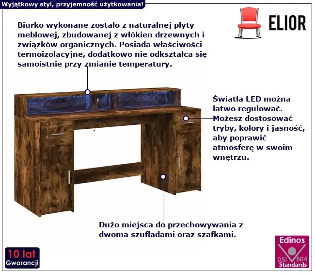 Biurko podświetlane 160 cm przydymiony dąb H1-B38