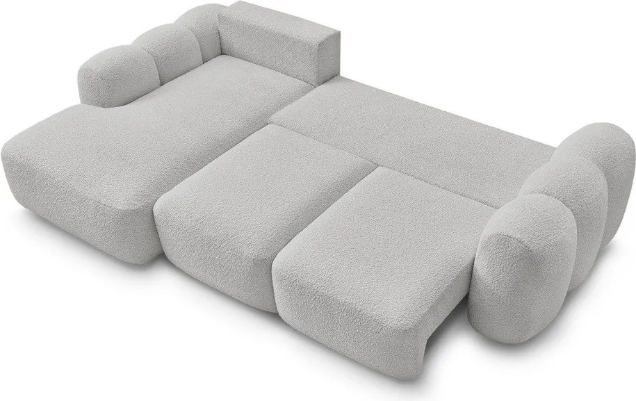 Jasnoszary rozkładany/ze schowkiem narożnik z materiału bouclé (lewostronny/z szezlongiem) Montaigne – Bobochic Paris