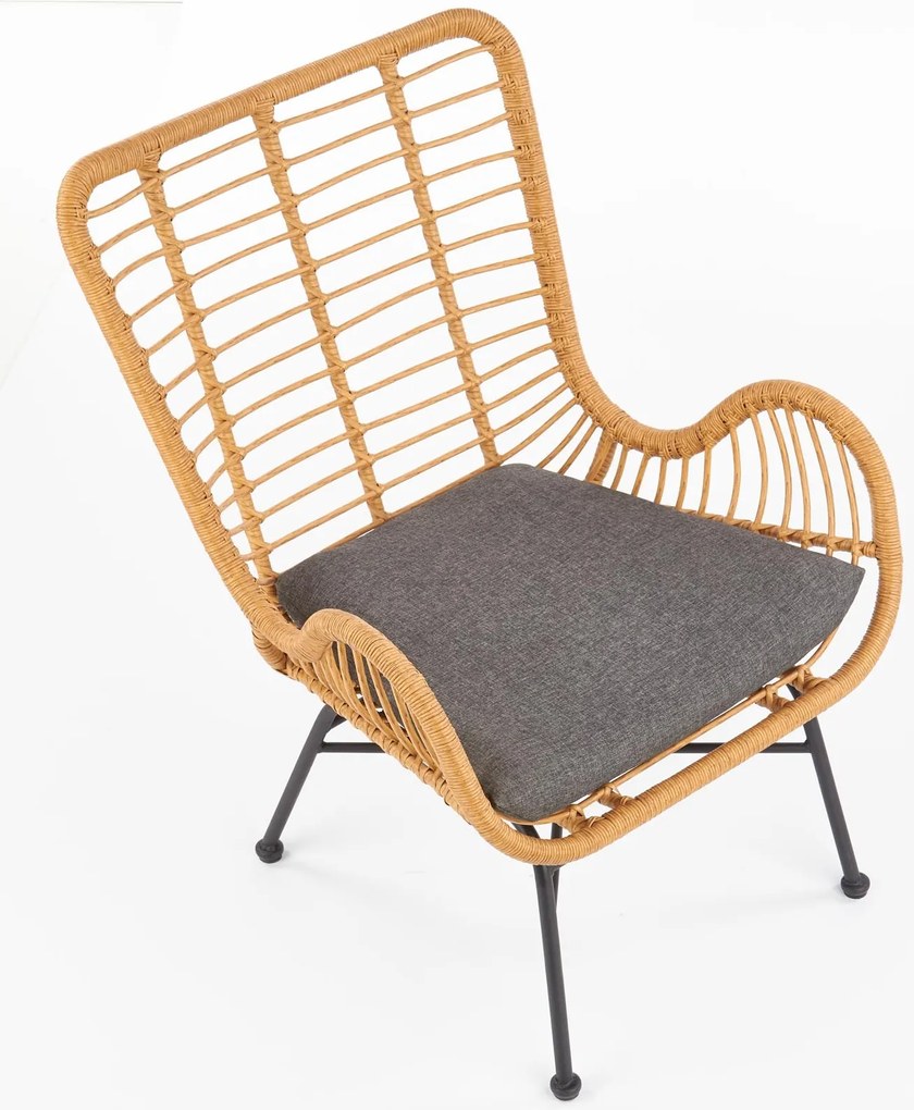 Krzesło rattanowe z poduszką i podłokietnikami Ikaro