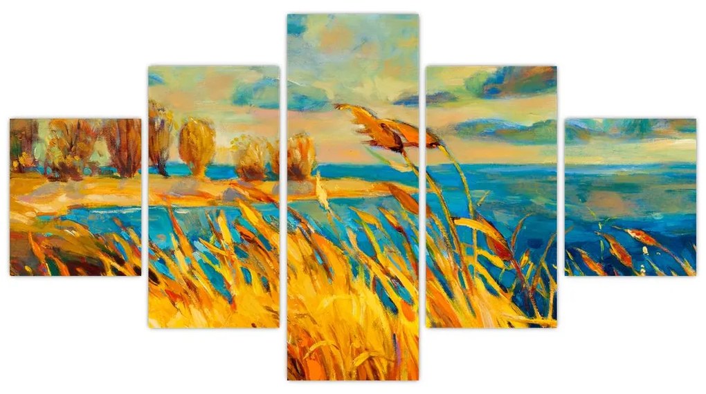 Obraz - Zachód słońca nad jeziorem, obraz akrylowy (125x70 cm)