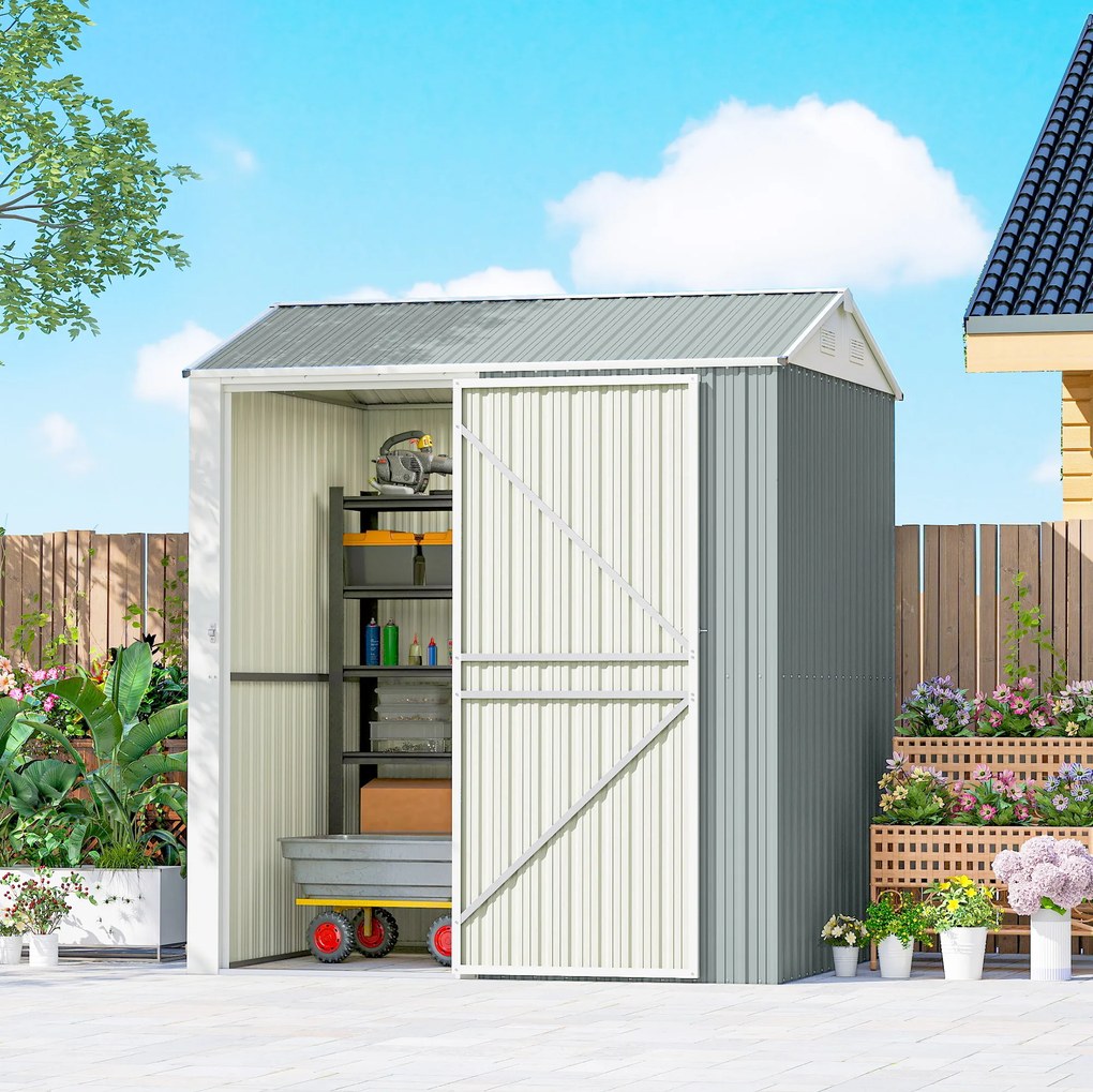 Outsunny Metalowy Domek Ogrodowy 3,5 m², Wysoki Zamykany Schowek z Pochyłym Dachem, Wentylacją i Rękawicami, 209 x 177 x 236 cm | Aosom PL