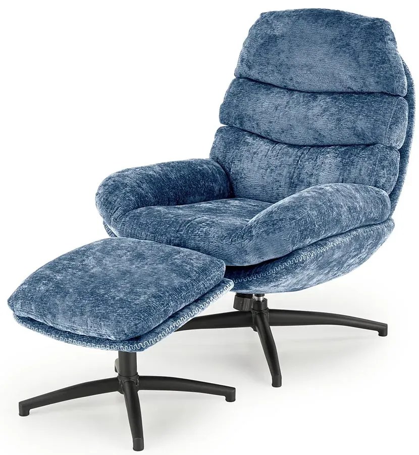 Niebieski fotel z funkcją kołyski i podnóżkiem Z9-K44