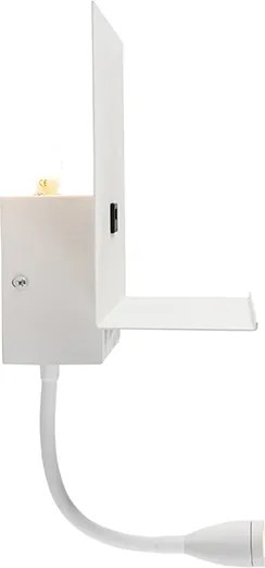 Nowoczesna lampa ścienna biała z USB i elastycznym ramieniem - Flero