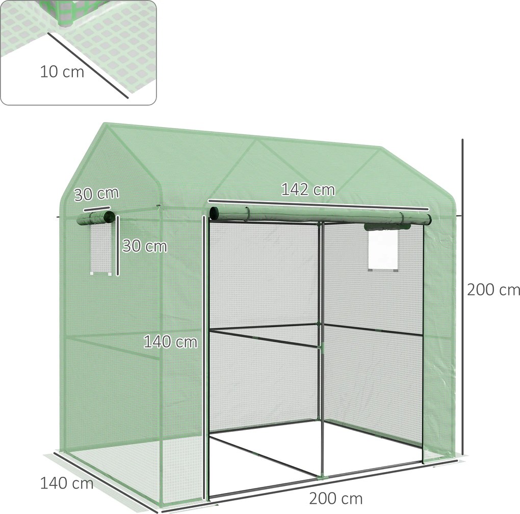 Outsunny Szklarnia foliowa szklarnia na wczesną uprawę, odporna na warunki atmosferyczne, z rolkowymi drzwiami, 200 x 200 x 140 cm, Zielony