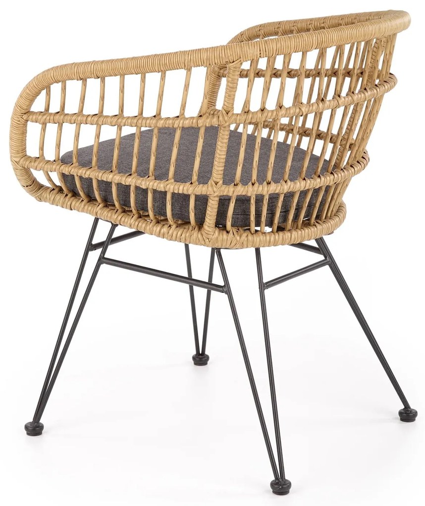 K456 krzesło naturalny/popielaty, rattan syntetyczny, tkanina, boho,