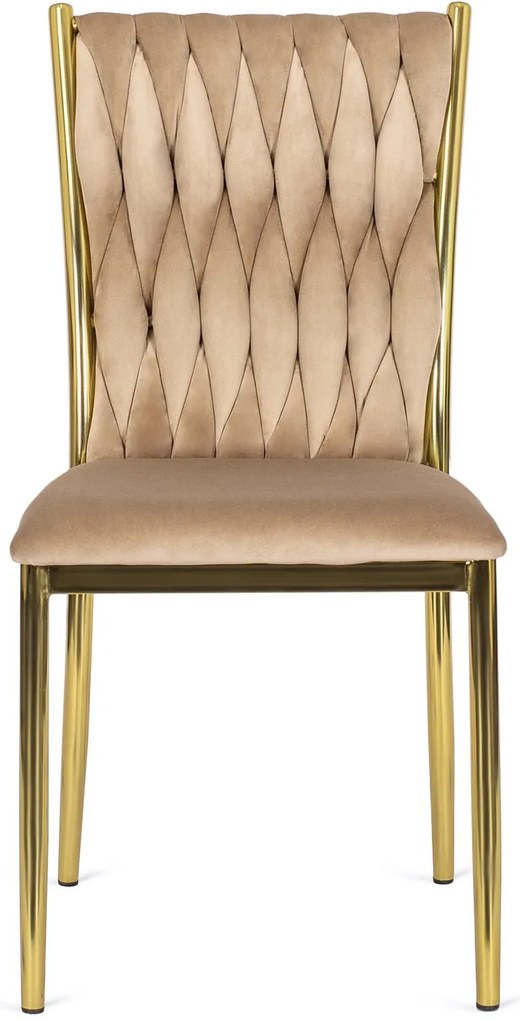 Krzesło Tapicerowane Plecione do Salonu DAN Beżowe Welurowe Nowoczesne Glamour