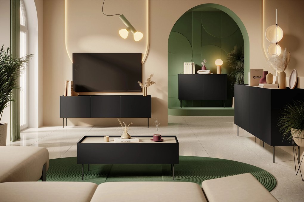 Komoda Desin 120 cm dwudrzwiowa - czarny mat / dąb nagano