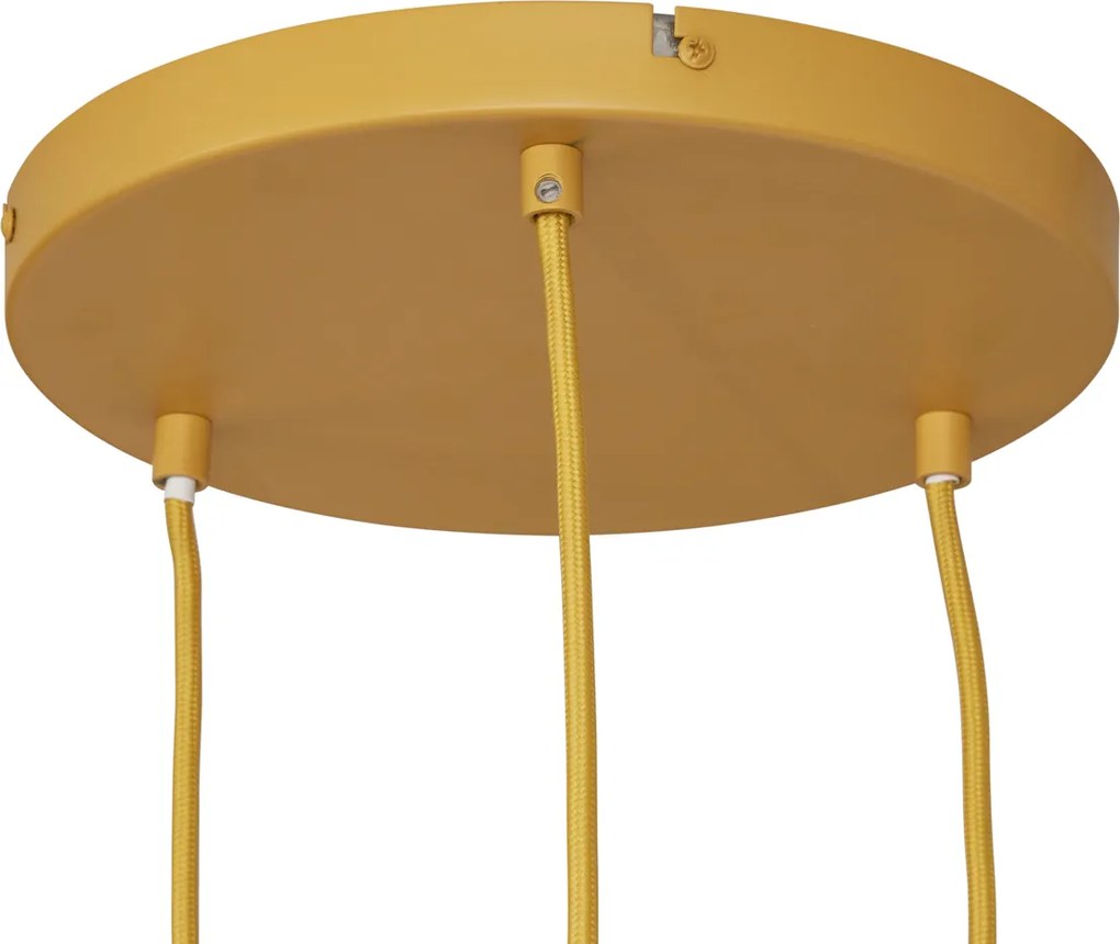 Retro Lampa wisząca musztardowożółta z matowym szkłem 3-punktowa - Fedde