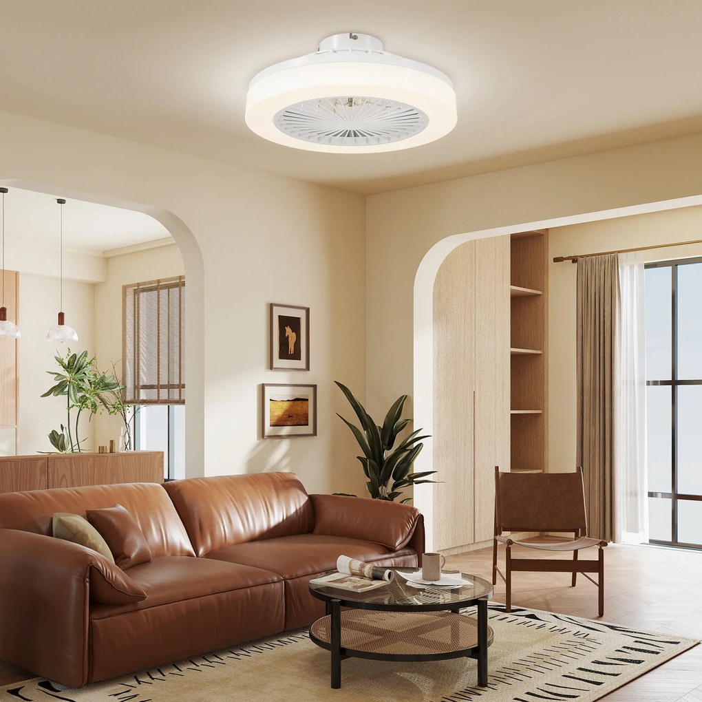 HOMCOM Wentylator sufitowy z lampą LED, 6 prędkości, pilot, biały