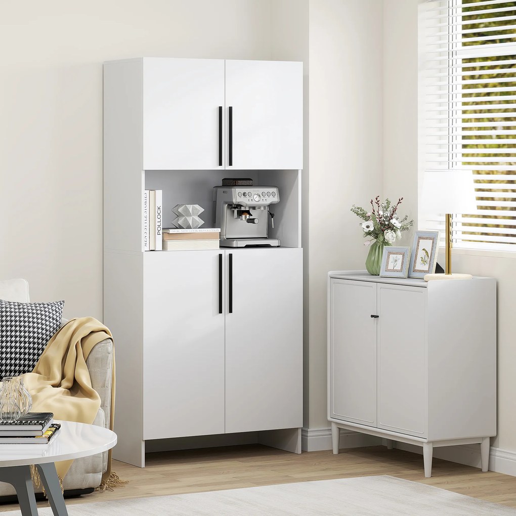 HOMCOM Szafka Kuchenna z Półką na Mikrofalówkę, do Salonu, Jadalni, Biała, z Płyty Wiórowej | Aosom PL